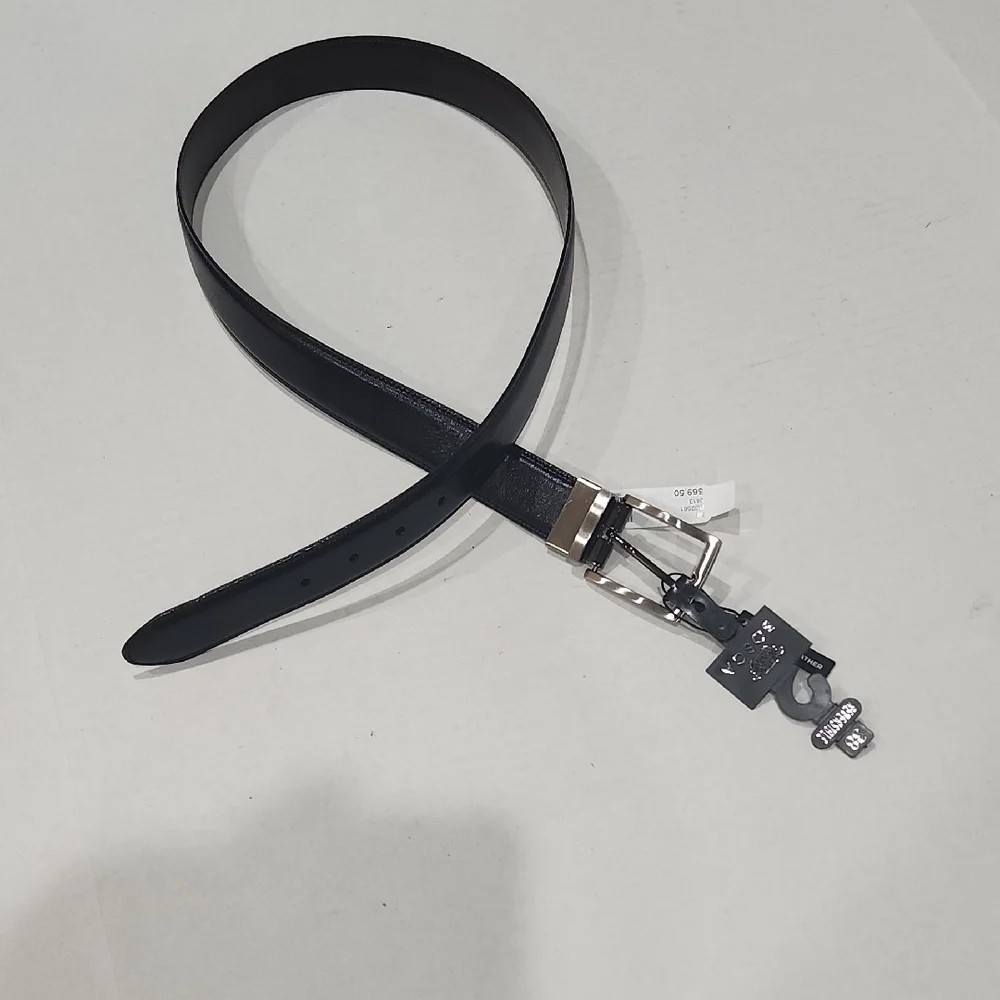 Bosca Black Leather Belt with Silver Buckle